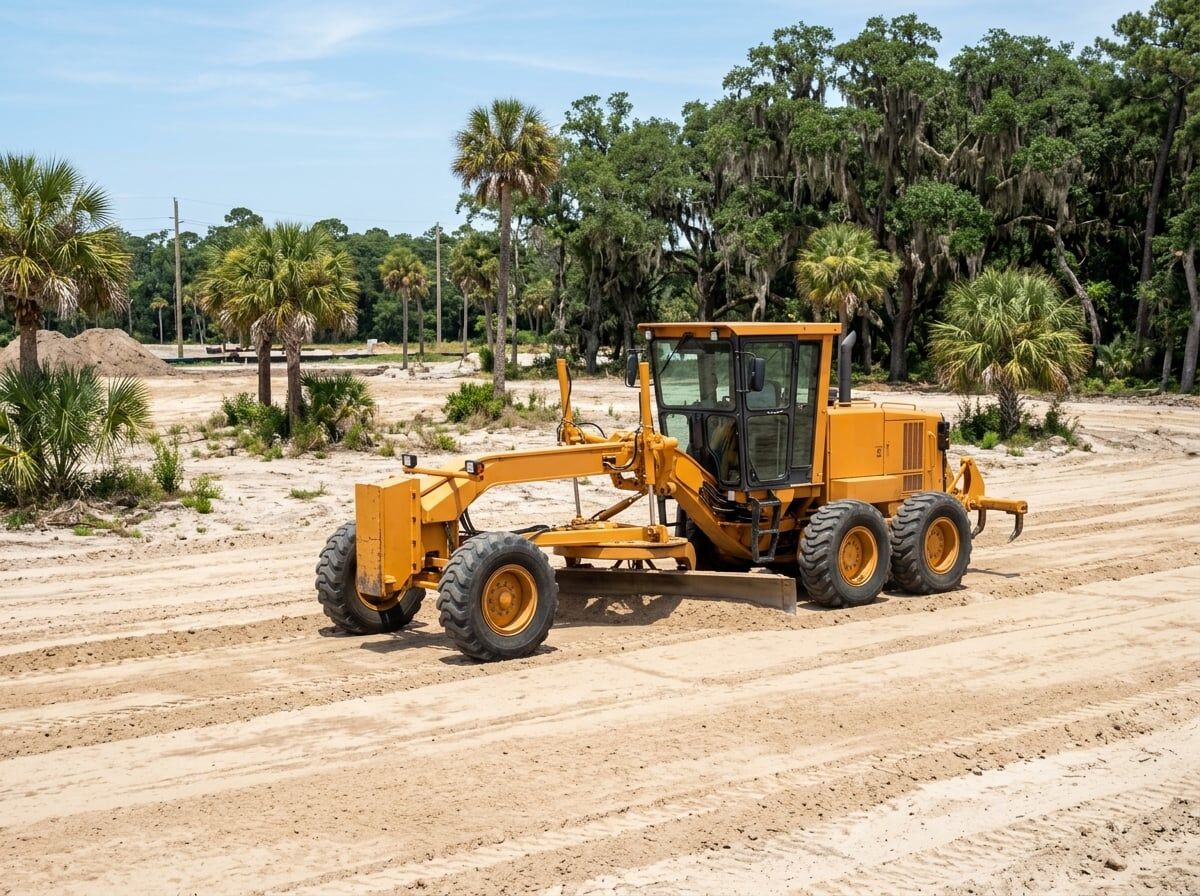 Grading and leveling Ridgeland SC — motor grader creating a smooth level surface